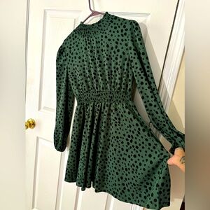 Polkadot Green with black dress, long sleeve elastic waist, neck, and cuffs fun